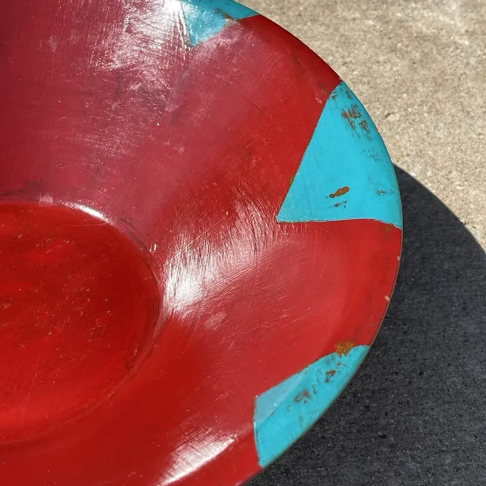 Wooden Bowl Hand Painted Red Turquoise Southwest Decor Art‎ Signed 14 x 4.5